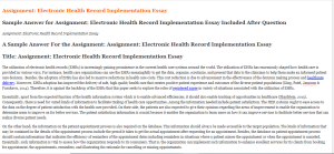 Assignment Electronic Health Record Implementation Essay