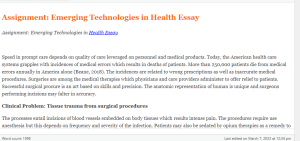Assignment Emerging Technologies in Health Essay