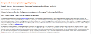 Assignment Emerging Technology Brief Essay