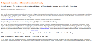 Assignment  Essentials of Master's Education in Nursing