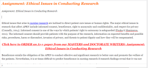 Assignment Ethical Issues in Conducting Research