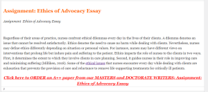Assignment  Ethics of Advocacy Essay