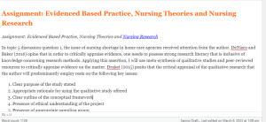 Assignment  Evidenced Based Practice, Nursing Theories and Nursing Research