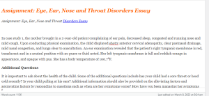 Assignment  Eye, Ear, Nose and Throat Disorders Essay