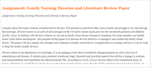 Assignment  Family Nursing Theories and Literature Review Paper