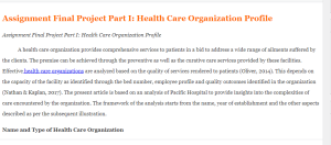 Assignment Final Project Part I  Health Care Organization Profile