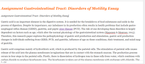 Assignment Gastrointestinal Tract Disorders of Motility Essay
