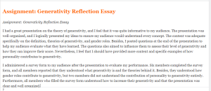 Assignment Generativity Reflection Essay