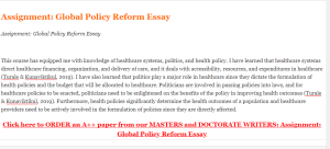 Assignment Global Policy Reform Essay