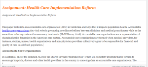 Assignment Health Care Implementation Reform