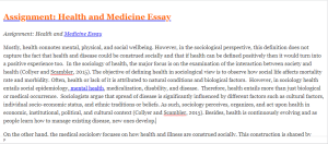 Assignment Health and Medicine Essay
