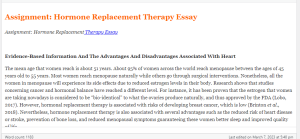 Assignment  Hormone Replacement Therapy Essay