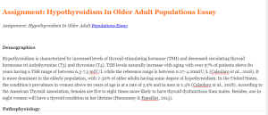 Assignment  Hypothyroidism In Older Adult Populations Essay