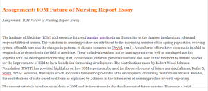 Assignment  IOM Future of Nursing Report Essay
