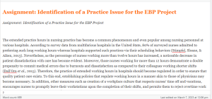Assignment  Identification of a Practice Issue for the EBP Project