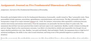 Assignment  Journal on Five Fundamental Dimensions of Personality