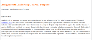 Assignment  Leadership Journal Purpose