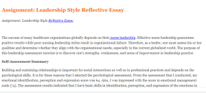 Assignment  Leadership Style Reflective Essay