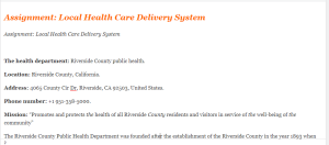 Assignment  Local Health Care Delivery System