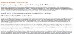 Assignment Meaningful Use for Nurses Paper