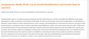 Assignment  Media Write Up on Social Stratification and Social Class in America
