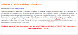 Assignment  Millennial Generation Essay