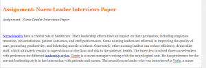 Assignment  Nurse Leader Interviews Paper