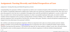 Assignment  Nursing Diversity and Global Perspectives of Care