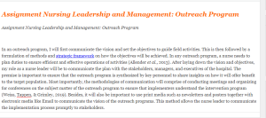 Assignment Nursing Leadership and Management  Outreach Program