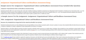 Assignment  Organizational Culture and Readiness Assessment Essay