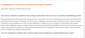 Assignment  Outcomes of Patient Empowerment