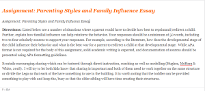 Assignment Parenting Styles and Family Influence Essay