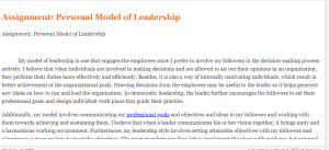 Assignment  Personal Model of Leadership