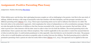 Assignment  Positive Parenting Plan Essay