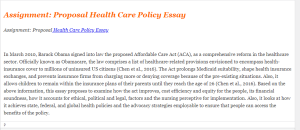 Assignment Proposal Health Care Policy Essay