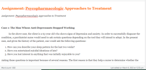 Assignment  Psychopharmacologic  Approaches to Treatment