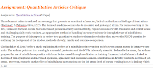 Assignment Quantitative Articles Critique