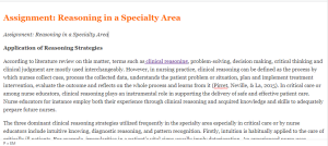 Assignment  Reasoning in a Specialty Area