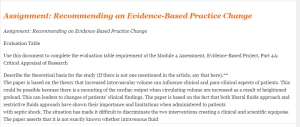 Assignment Recommending an Evidence-Based Practice Change