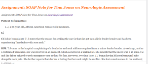 Assignment  SOAP Note for Tina Jones on Neurologic Assessment