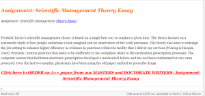 Assignment  Scientific Management Theory Essay