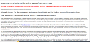 Assignment  Social Media and the Modern Impact of Informatics Essay