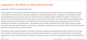 Assignment The Brain on Mind Altering Drugs