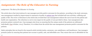 Assignment The Role of the Educator in Nursing