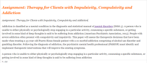 Assignment Therapy for Clients with Impulsivity, Compulsivity and Addiction