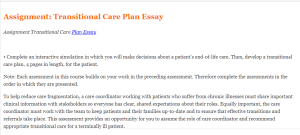 Assignment Transitional Care Plan Essay