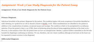 Assignment  Week 5 Case Study Diagnosis for the Patient Essay