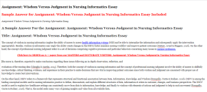 Assignment Wisdom Versus Judgment in Nursing Informatics Essay