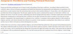 Assignment Worldview and Nursing Personal Statement