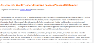 Assignment  Worldview and Nursing Process Personal Statement